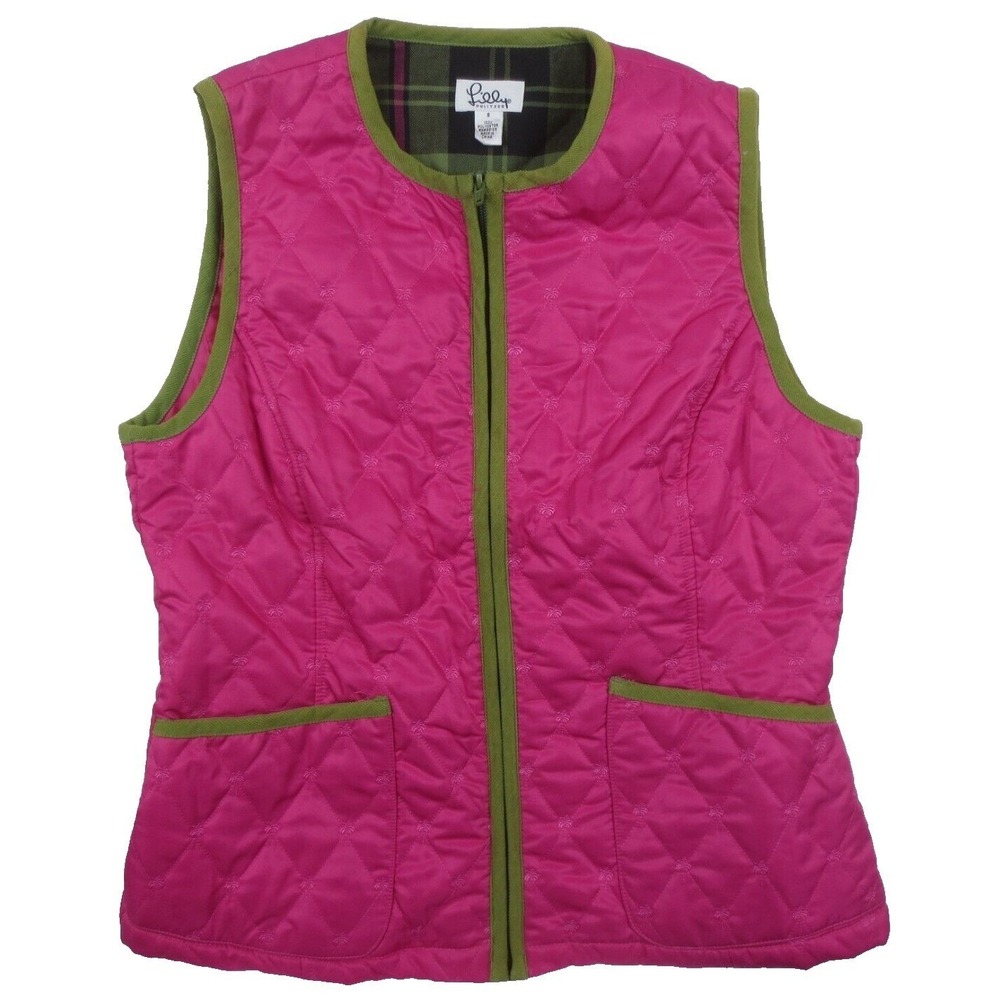 Lilly Pulitzer Quilted Vest Women S Pink Embroidered Palm Trees Preppy Cabincore